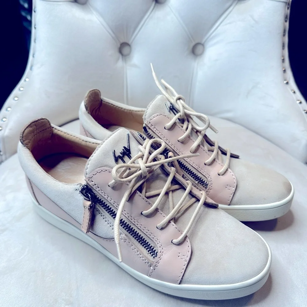 Giuseppe Zanotti Pink and Cream Sneakers with Side Zipper